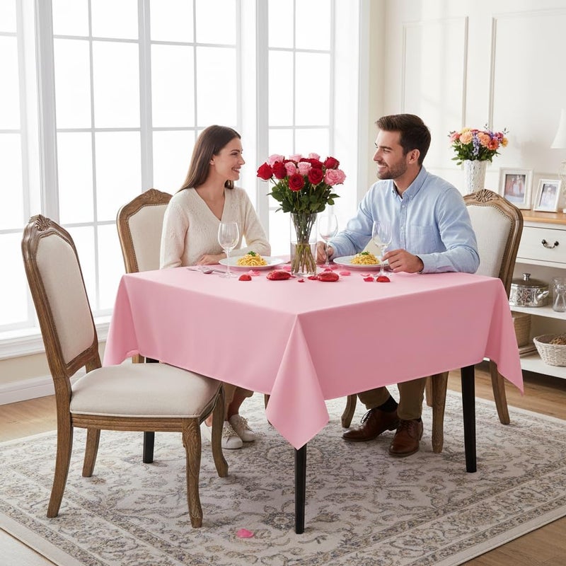 sancua Square Tablecloths 54x54 Inch - Pink Fabric Table Cloth for Square or Round Tables, Washable Polyester Table Cover for Dinner, Holiday Party, Decorative Display Tables - Image 4