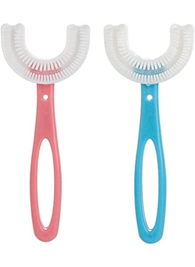 Pipe Terminator 2 Packs Kids U-Shaped Toothbrush, Food Grade Soft Silicone Brush Head, 360° Oral Teeth Cleaning Design for Toddlers and Children (Blue+Pink) for 6-12 ages - Image 1