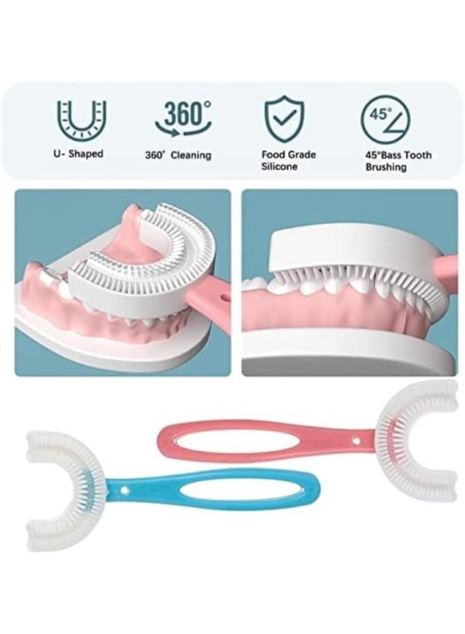 Pipe Terminator 2 Packs Kids U-Shaped Toothbrush, Food Grade Soft Silicone Brush Head, 360° Oral Teeth Cleaning Design for Toddlers and Children (Blue+Pink) for 6-12 ages - Image 3