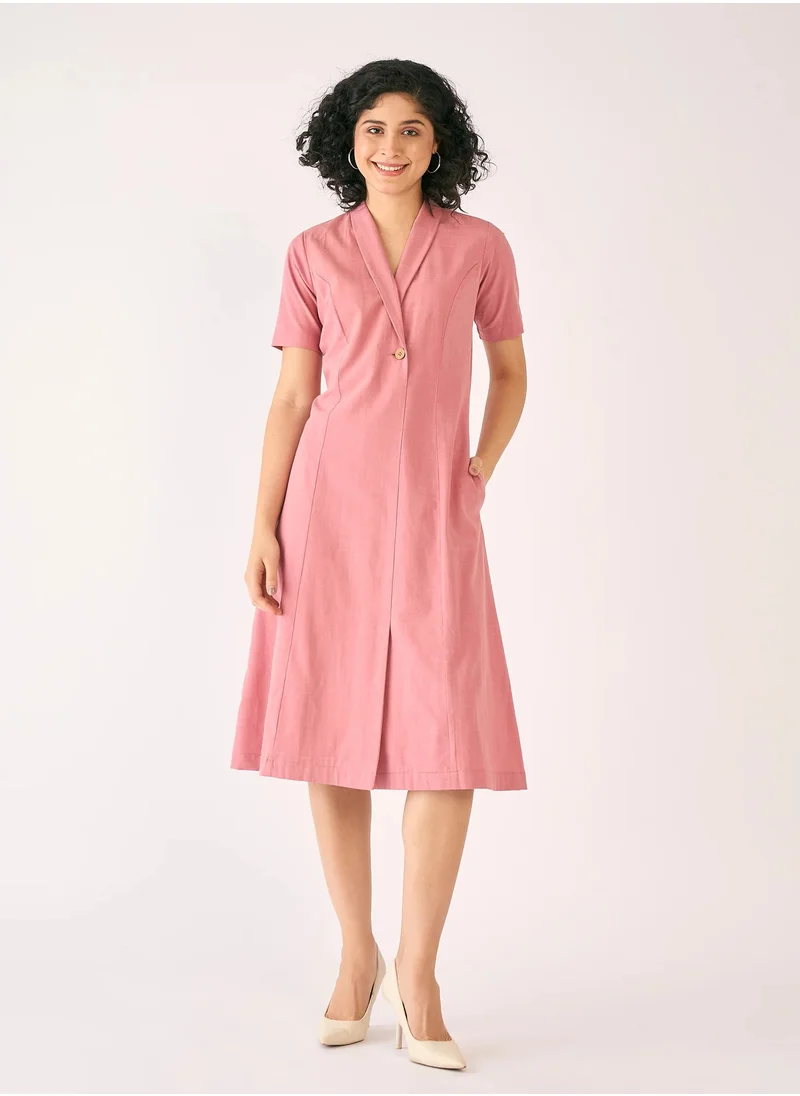Salt Attire Women's  Elegant Midi Dress with Half Sleeves, Shawl Collar, and Flattering Fit-and-Flare Design A Perfect Choice for Effortless Style