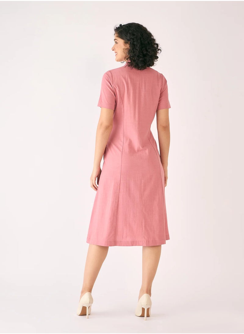 Salt Attire Women's Elegant Midi Dress with Half Sleeves, Shawl Collar, and Flattering Fit-and-Flare Design A Perfect Choice for Effortless Style  - Image 2