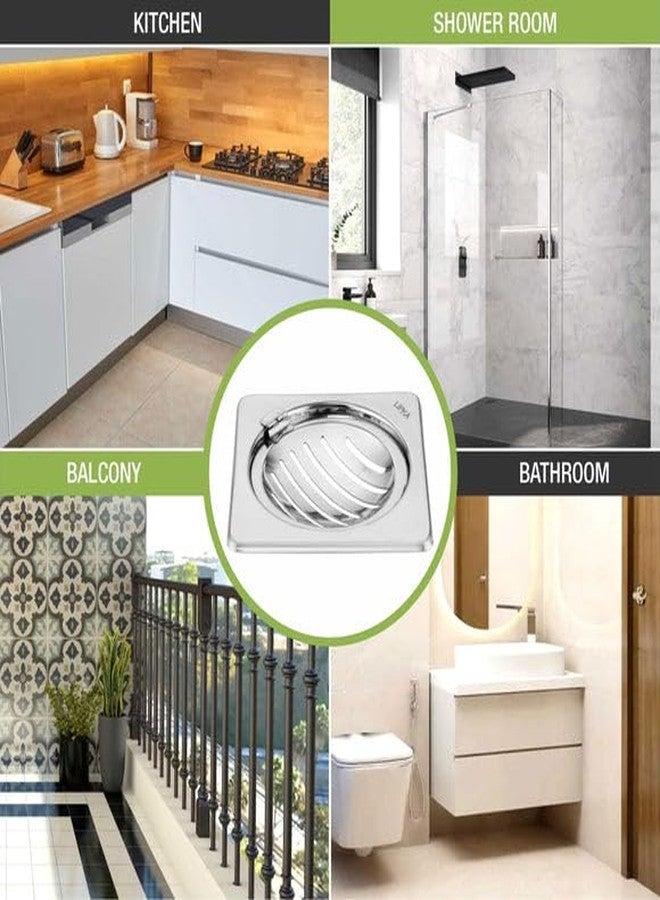 LIPKA Pack of 2 Eon Square with Classic Jali Floor Drain |Premium Stainless Steel |5 x 5 Inches| with Hinge| - Image 5