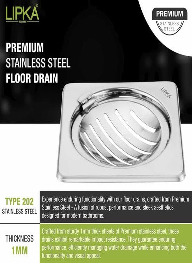 LIPKA Pack of 2 Eon Square with Classic Jali Floor Drain |Premium Stainless Steel |5 x 5 Inches| with Hinge| - Image 4