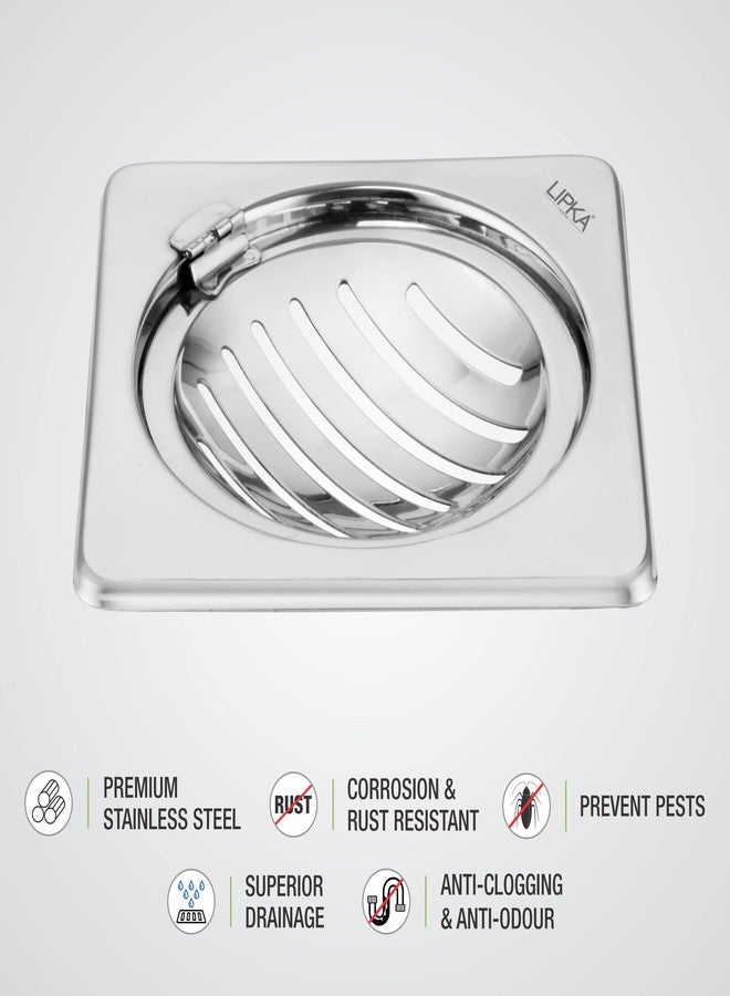 LIPKA Pack of 2 Eon Square with Classic Jali Floor Drain |Premium Stainless Steel |5 x 5 Inches| with Hinge| - Image 3
