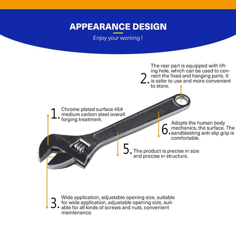 MLD MLD Repair Tools adjustable wrench 10 inch 250 mm Set Material Metal and Steel Multicolor Pack of 1  - Image 5