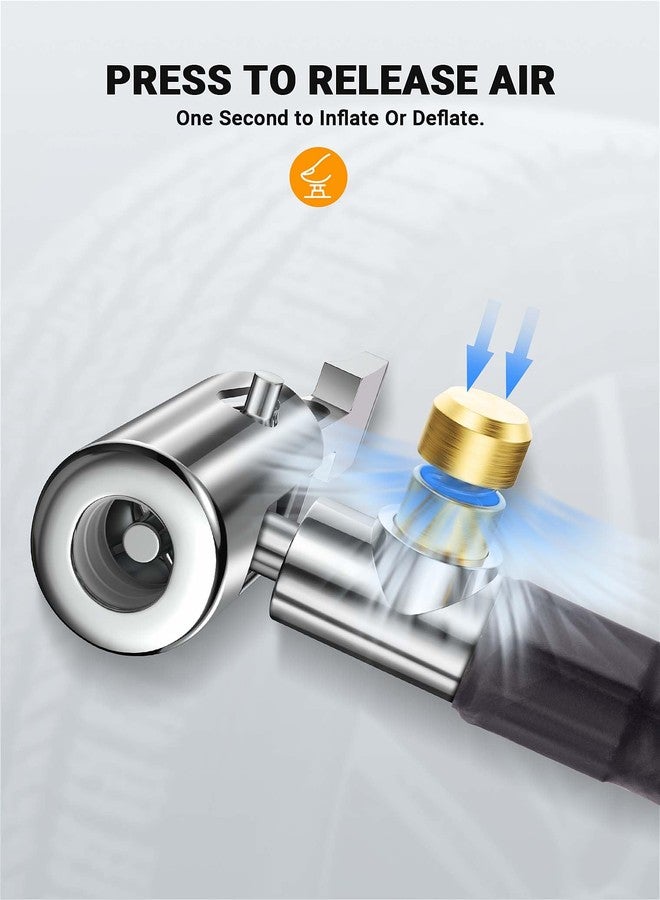 LUMITECO محول خرطوم نفخ الإطارات مُطوّر مع طرف دوار 360 درجة، خرطوم نفخ إطارات بطول 21 بوصة مع رأس هواء ذاتي القفل للتوصيل والفك السريع، صمام بريستا وإبرة كروية لمضخة الإطارات وضاغط الهواء المحمول - Image 4