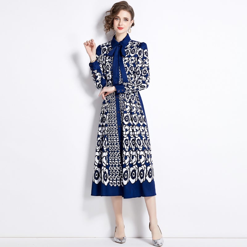 Dress shirt long dress printed star lapel single row slim cross-border Womens 2024 same long sleeve Spring Color
