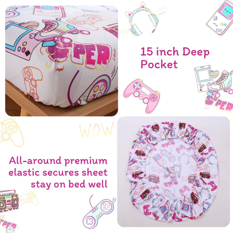 جي اس دي ورقة ألعاب Pink JSD مجموعة كاملة الحجم 4 قطعة ناعمة الأطفال الفتيات الطباعة صفائح سرير ميكروفيات - Image 3