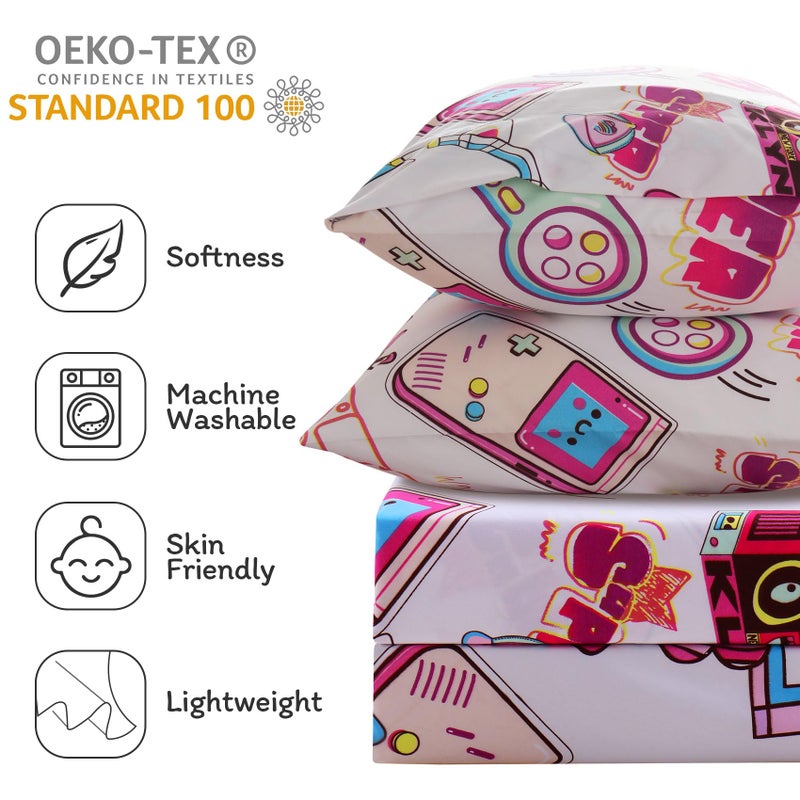 جي اس دي ورقة ألعاب Pink JSD مجموعة كاملة الحجم 4 قطعة ناعمة الأطفال الفتيات الطباعة صفائح سرير ميكروفيات - Image 4