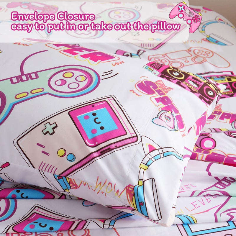 جي اس دي ورقة ألعاب Pink JSD مجموعة كاملة الحجم 4 قطعة ناعمة الأطفال الفتيات الطباعة صفائح سرير ميكروفيات - Image 5