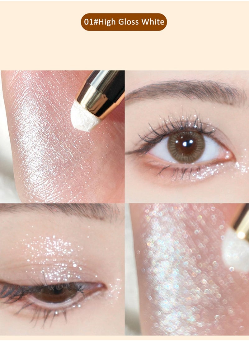 HANRU Silky Dazzle Colour Eyeshadow Stick, Double End Metallic Shimmer Soft Shiny Waterproof Long-lasting Eye Shadow Pencil for Women 1Pcs (01# high gloss white)  - Image 2