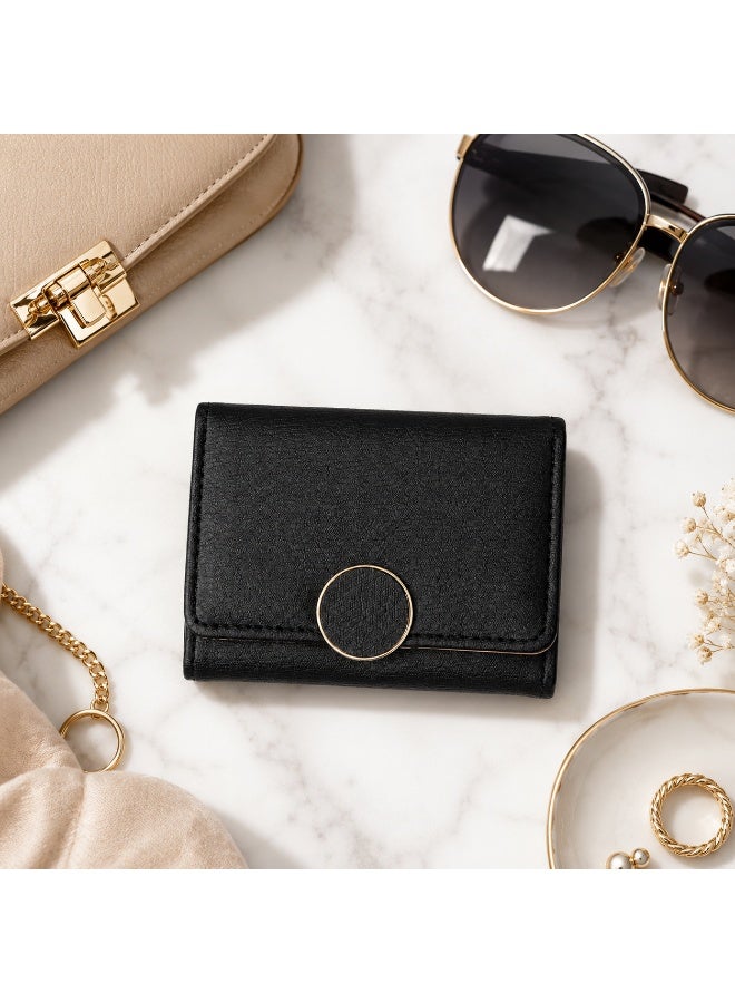 zoba Small black women's wallet with a pebbled leather design and gold metal ring for everyday use - Image 5