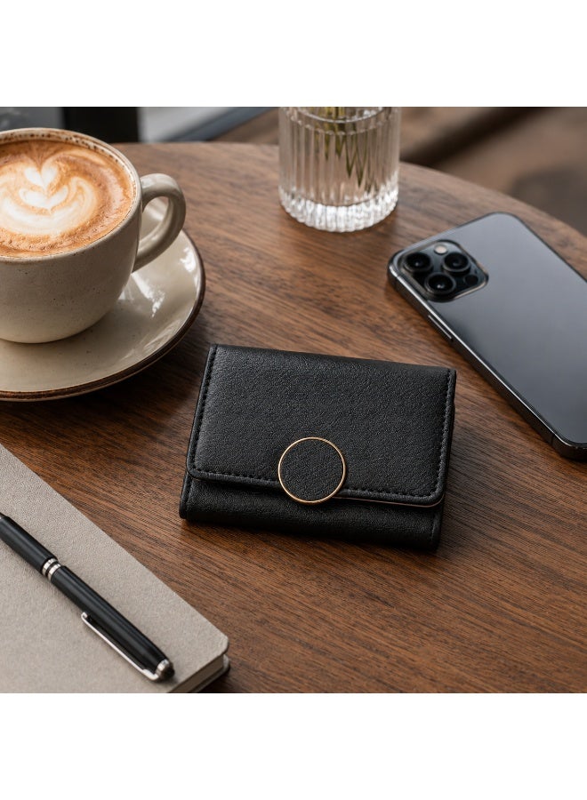 zoba Small black women's wallet with a pebbled leather design and gold metal ring for everyday use - Image 2