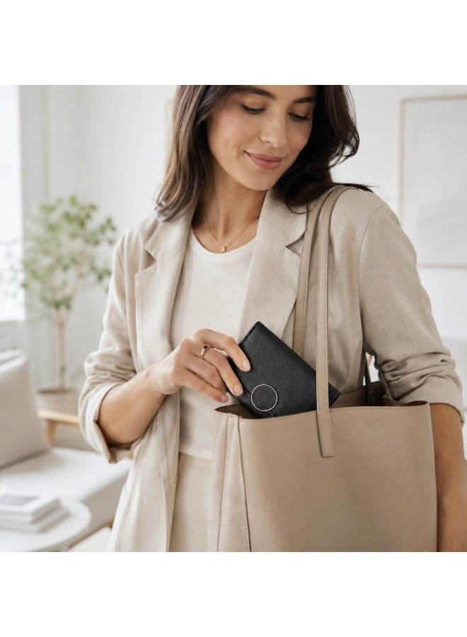zoba Small black women's wallet with a pebbled leather design and gold metal ring for everyday use - Image 3