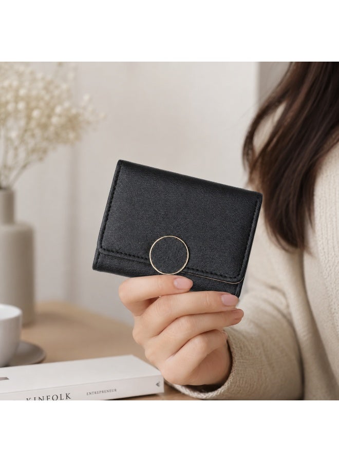 zoba Small black women's wallet with a pebbled leather design and gold metal ring for everyday use - Image 4