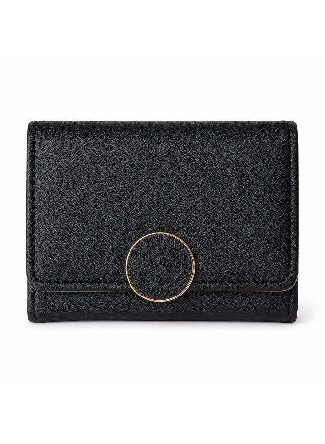 zoba Small black women's wallet with a pebbled leather design and gold metal ring for everyday use - Image 1