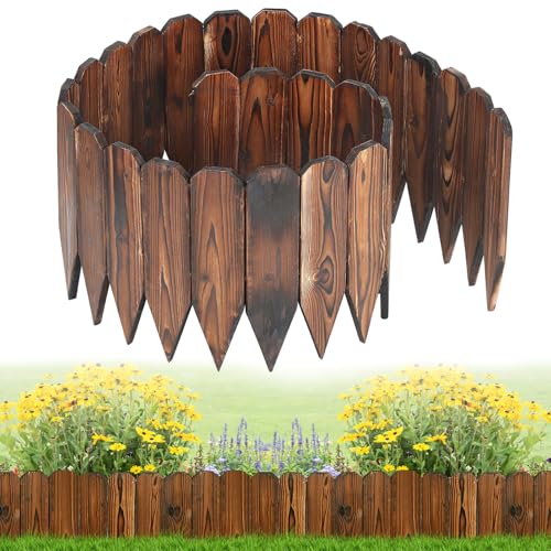 Alphatool Rustic Pine Wood Garden Fence - 6.6ft L*12in H Easy to Install Sturdy Wooden Landscape Edging Border, No Fading Planter Fencing for Yard Flower Bed Lawns Pathway Tree - Image 1