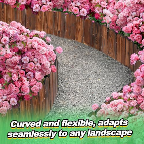 Alphatool Rustic Pine Wood Garden Fence - 6.6ft L*12in H Easy to Install Sturdy Wooden Landscape Edging Border, No Fading Planter Fencing for Yard Flower Bed Lawns Pathway Tree - Image 2