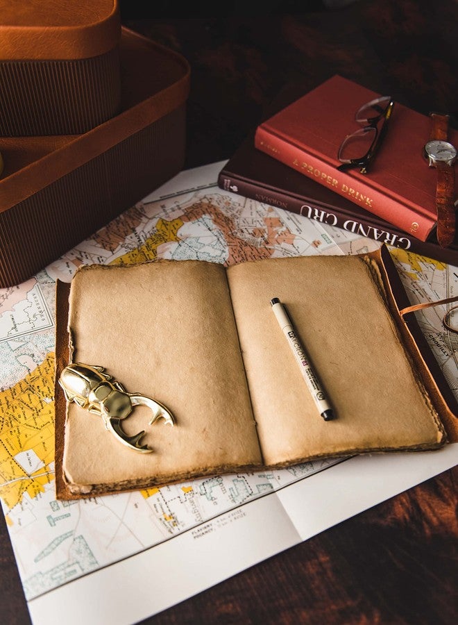 Modest Goods Handmade Leather Scroll Journal - 100 Pages Vintage Style Unlined Deckle Edge Rustic Paper - 9x6 Book of Shadows, Grimoire, Fantasy Gifts, Antique Sketchbook (Reddish Brown w/Vintage Paper) - Image 5