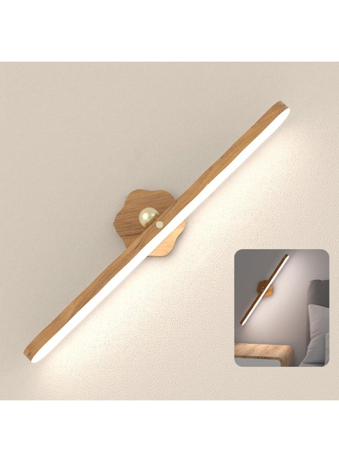 مصباح حائط خشبي بتقنية LED، قابل للدوران 360 درجة، يعمل بالبطارية المغناطيسية، لاسلكي، قابل لإعادة الشحن عبر منفذ USB، مصباح ليلي LED مزود بمفتاح تحكم باللمس، إضاءة قابلة للتعتيم بمستويين، إضاءة منزلية للقراءة والمكياج (لون الخشب) - Image 1