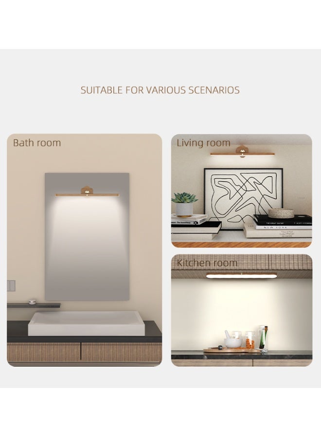 مصباح حائط خشبي بتقنية LED، قابل للدوران 360 درجة، يعمل بالبطارية المغناطيسية، لاسلكي، قابل لإعادة الشحن عبر منفذ USB، مصباح ليلي LED مزود بمفتاح تحكم باللمس، إضاءة قابلة للتعتيم بمستويين، إضاءة منزلية للقراءة والمكياج (لون الخشب) - Image 4