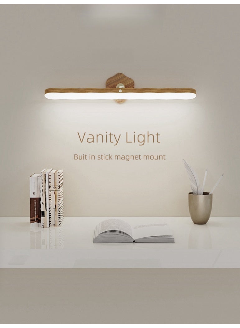 مصباح حائط خشبي بتقنية LED، قابل للدوران 360 درجة، يعمل بالبطارية المغناطيسية، لاسلكي، قابل لإعادة الشحن عبر منفذ USB، مصباح ليلي LED مزود بمفتاح تحكم باللمس، إضاءة قابلة للتعتيم بمستويين، إضاءة منزلية للقراءة والمكياج (لون الخشب) - Image 2