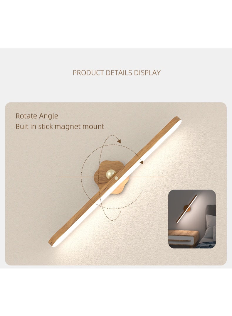 مصباح حائط خشبي بتقنية LED، قابل للدوران 360 درجة، يعمل بالبطارية المغناطيسية، لاسلكي، قابل لإعادة الشحن عبر منفذ USB، مصباح ليلي LED مزود بمفتاح تحكم باللمس، إضاءة قابلة للتعتيم بمستويين، إضاءة منزلية للقراءة والمكياج (لون الخشب) - Image 5