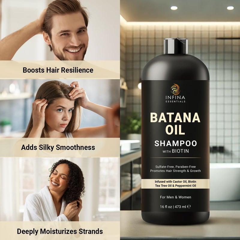 INFINA ESSENTIALS Batana Oil Shampoo | 16 fl oz | with Biotin & Tea Tree | Moisturizing, Strengthening & Nourishing Formula | Promotes Hair Growth and Thickness - Image 3