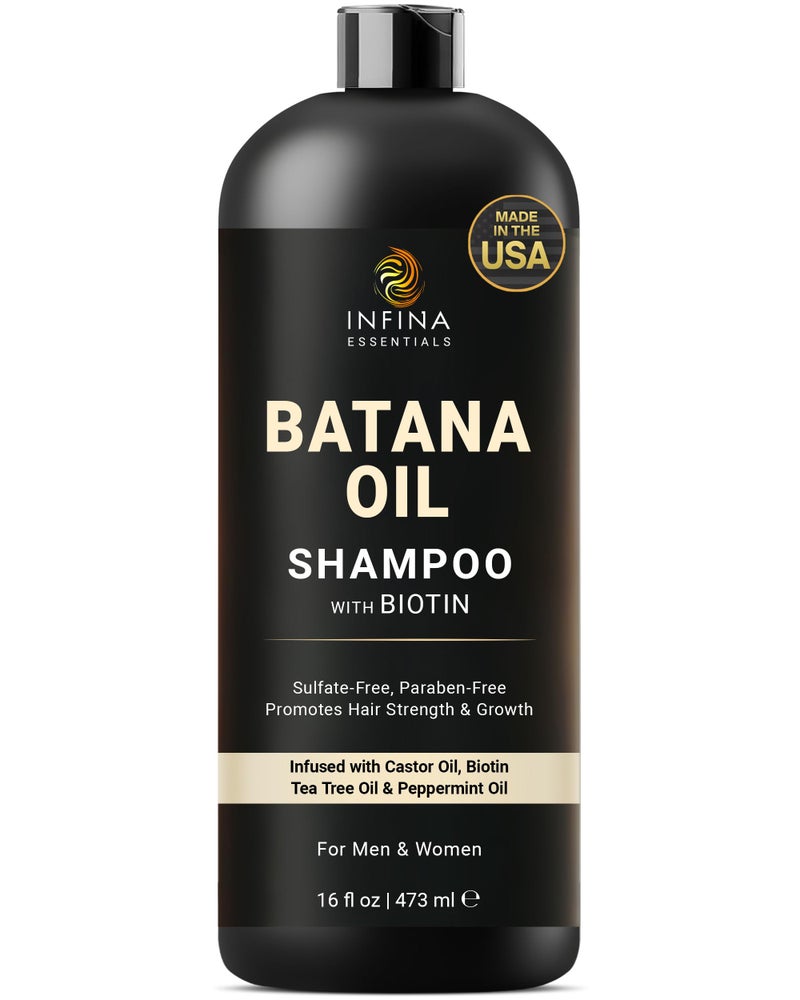 INFINA ESSENTIALS Batana Oil Shampoo | 16 fl oz | with Biotin & Tea Tree | Moisturizing, Strengthening & Nourishing Formula | Promotes Hair Growth and Thickness - Image 1