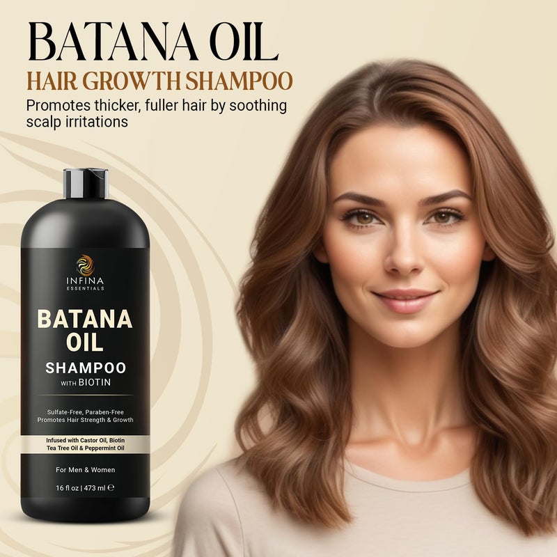 INFINA ESSENTIALS Batana Oil Shampoo | 16 fl oz | with Biotin & Tea Tree | Moisturizing, Strengthening & Nourishing Formula | Promotes Hair Growth and Thickness - Image 2