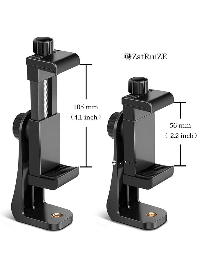 Tripod Mount & Cell Phone Holder Clip – 1/4 Inch Screw Adapter – 360° Rotation – 2 in 1 Smartphone Clamp - Image 4