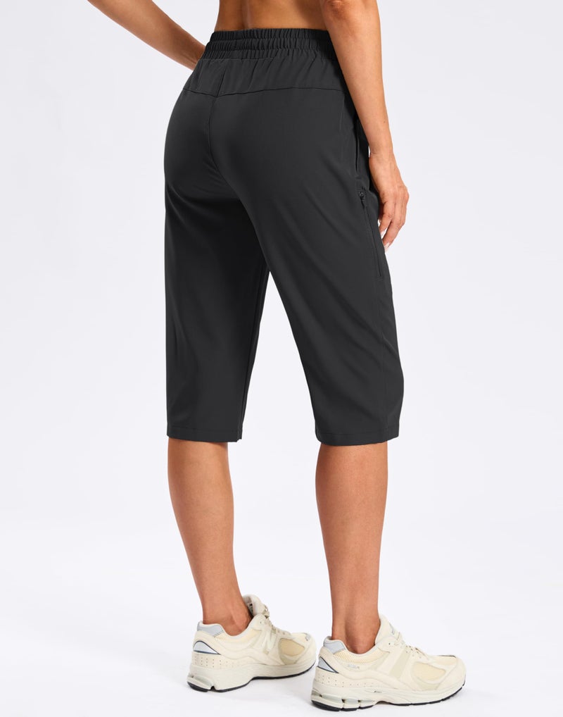SANTINY Women's 15" Long Shorts Below The Knee Capri Hiking Cargo Shorts Lightweight Quick Dry Elastic Waist for Casual (Black_XL) - Image 2