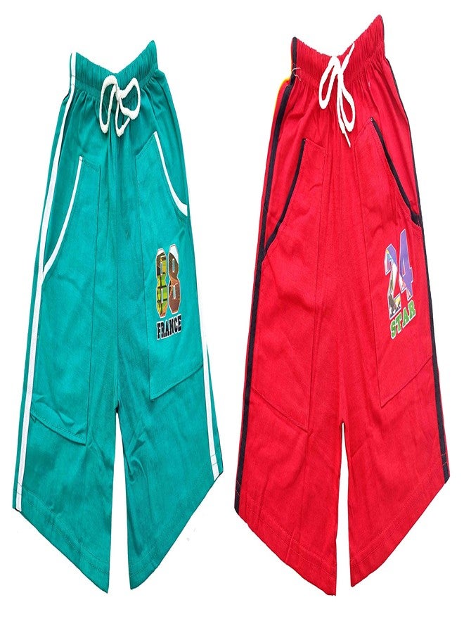 Okara Boy's Cotton Shorts with Pockets_10-11 Year (Green & Red)-(Pack of 02) - Image 1