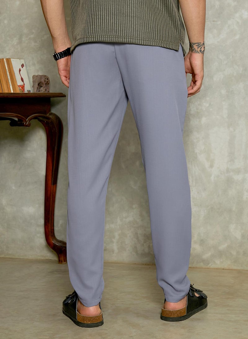 Campus Sutra Campus Sutra Men's Moon Grey Tailored Chino Trousers For Casual Wear | Mid-Rise | Slim Fit | Button Closure | Trousers Crafted With Comfort Fit For Everyday Wear - Image 5