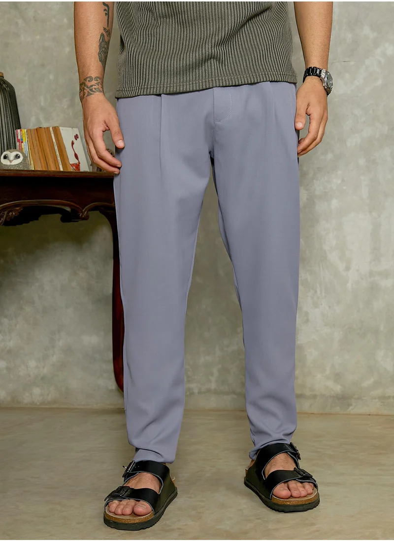 كامبوس سوترا Campus Sutra Men's Moon Grey Tailored Chino Trousers For Casual Wear | Mid-Rise | Slim Fit | Button Closure | Trousers Crafted With Comfort Fit For Everyday Wear