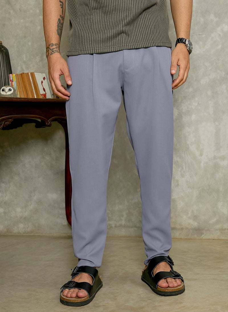 Campus Sutra Campus Sutra Men's Moon Grey Tailored Chino Trousers For Casual Wear | Mid-Rise | Slim Fit | Button Closure | Trousers Crafted With Comfort Fit For Everyday Wear - Image 2