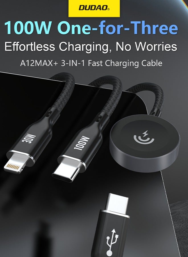 DUDAO 100W 3-in-1 Fast Charging Cable, Type-C to Type-C+Lightning+iWatch Wireless Charging Cable, Type-C 100W, PD 30W, Wireless 2.5W, Suitable for Various Models of Mobile Phones on the Market and iWatches. - Image 2