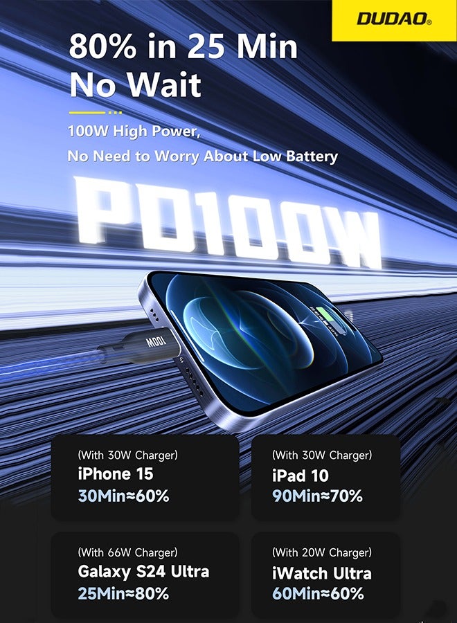 DUDAO 100W 3-in-1 Fast Charging Cable, Type-C to Type-C+Lightning+iWatch Wireless Charging Cable, Type-C 100W, PD 30W, Wireless 2.5W, Suitable for Various Models of Mobile Phones on the Market and iWatches. - Image 4