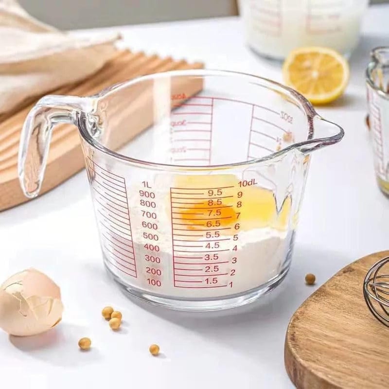 Glass Measuring Cup with Scale for Home Kitchen, Borosilicate Glass Measuring Jug with Clear Scale, Food Grade, Baking, Microwave Heating, Glass Cup (1 Liter)