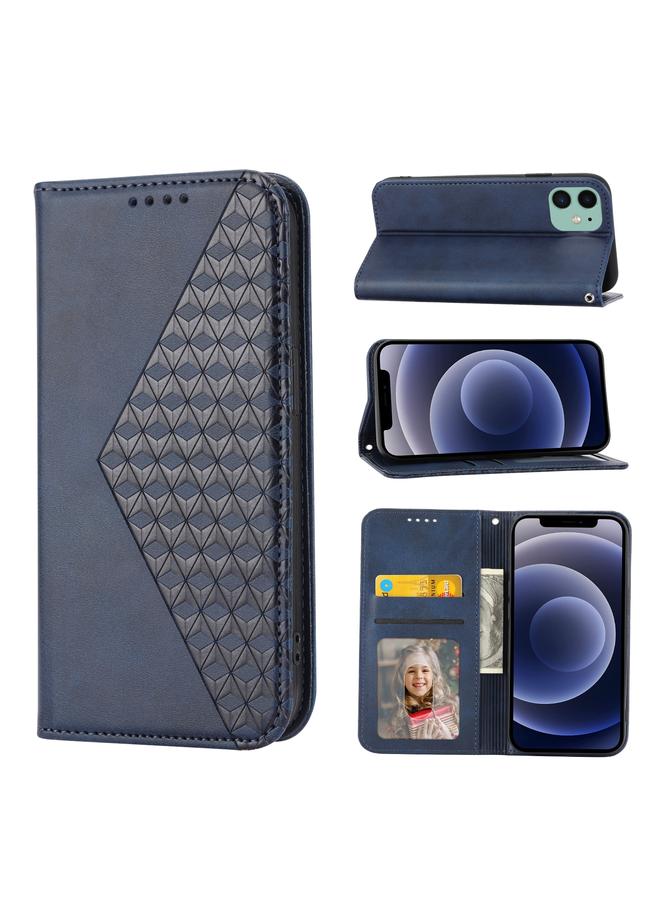 اس-توب جراب هاتف iPhone 11 من الجلد بتصميم شبكي مكعب مع إغلاق مغناطيسي وملمس جلد العجل - Image 1