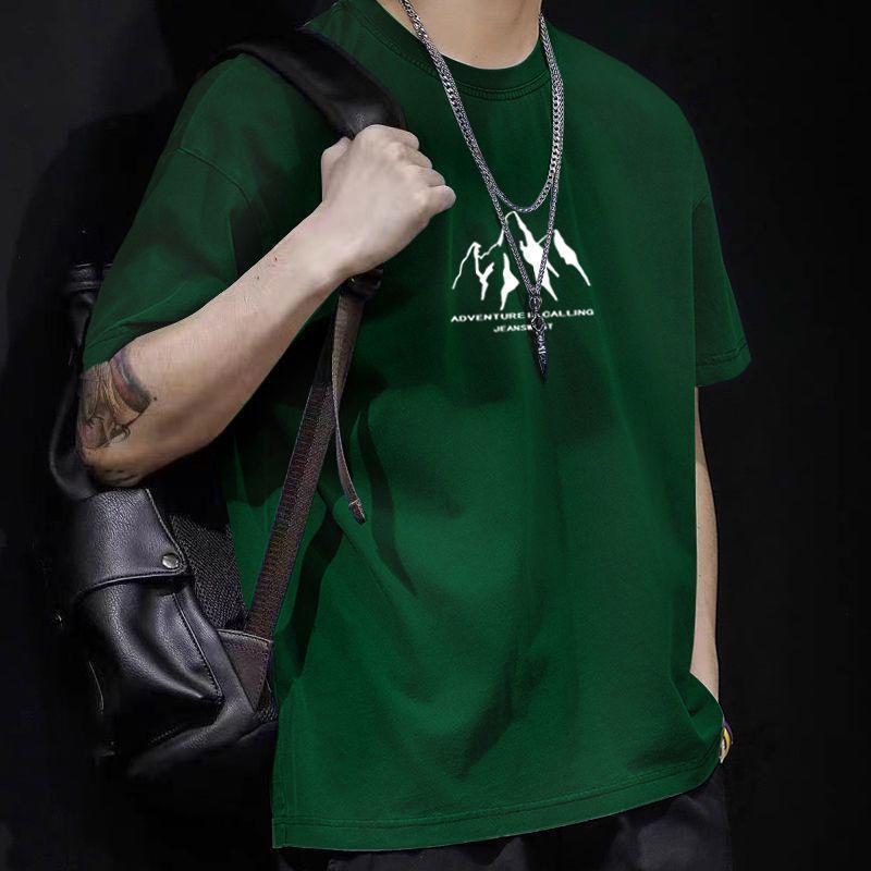 Pure Cotton Heavy Half Sleeve Hong Kong Style Summer Short Sleeve Trendy Brand Ins Men'S Simple Fashion Pure Cotton T-Shirt Simple All-Match Wide - Image 1
