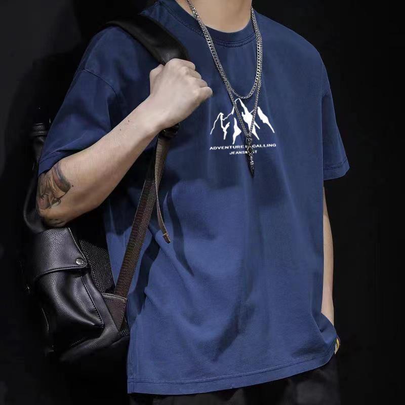 Pure Cotton Heavy Half Sleeve Hong Kong Style Summer Short Sleeve Trendy Brand Ins Men'S Simple Fashion Pure Cotton T-Shirt Simple All-Match Wide - Image 5