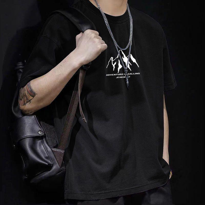 Pure Cotton Heavy Half Sleeve Hong Kong Style Summer Short Sleeve Trendy Brand Ins Men'S Simple Fashion Pure Cotton T-Shirt Simple All-Match Wide - Image 2