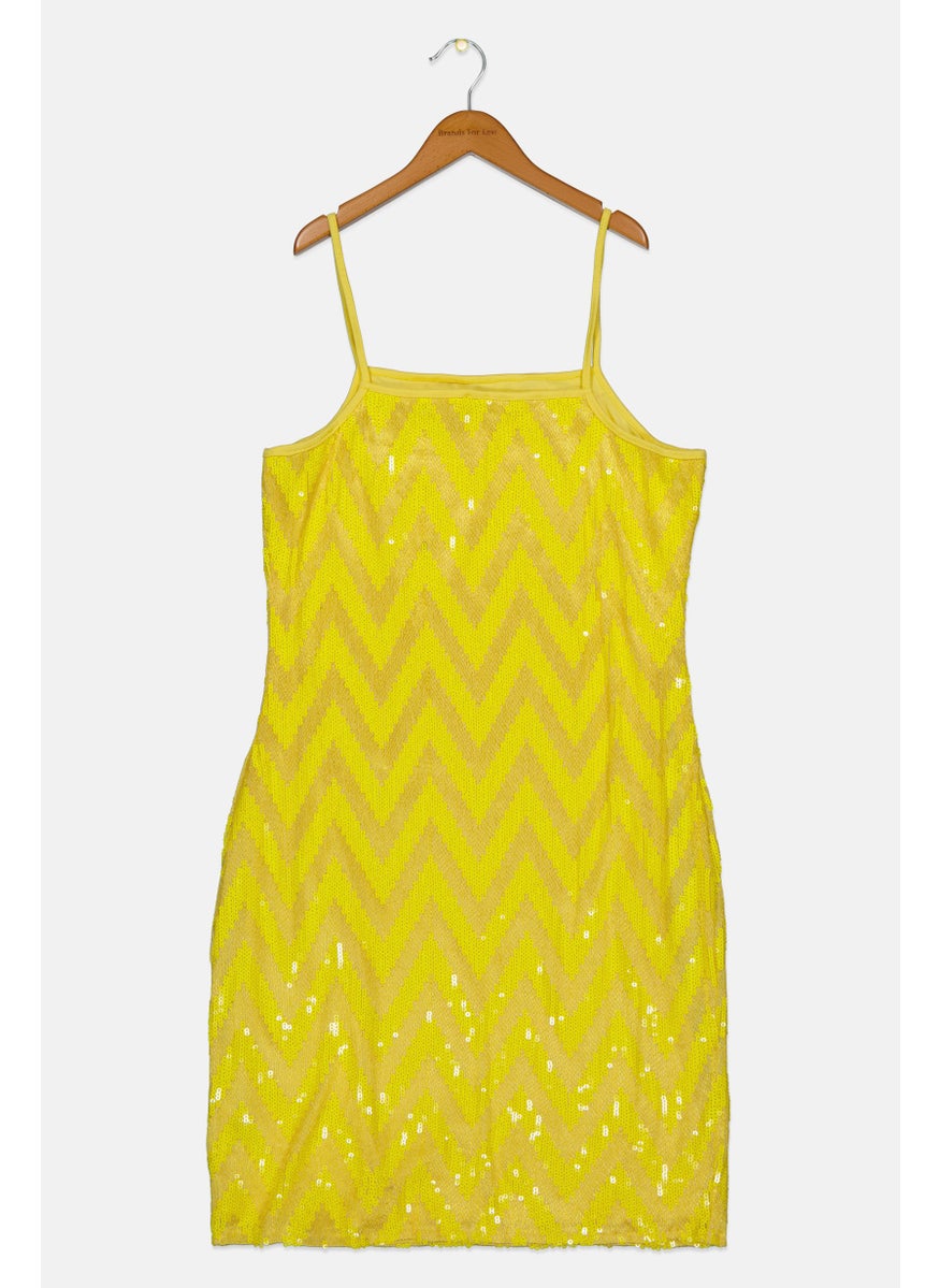 RIVER ISLAND Kids Girl Chevron Sequins Dress, Yellow  - Image 2