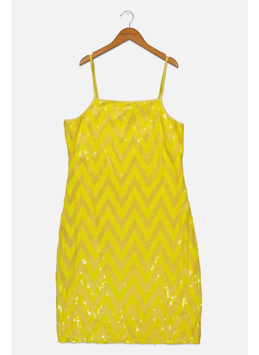 RIVER ISLAND Kids Girl Chevron Sequins Dress, Yellow  - Image 1