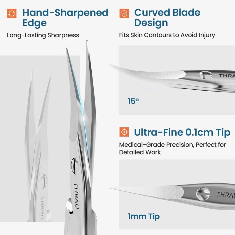 THRAU Right-Handed Cuticle Scissors â€“ Surgical Grade Stainless Steel with Sharp Curved Tip for Cuticles, Nails, Eyebrows, Eyelashes, Nose Hair & Beard â€“ Ideal for Manicure & Precise Grooming - Image 3