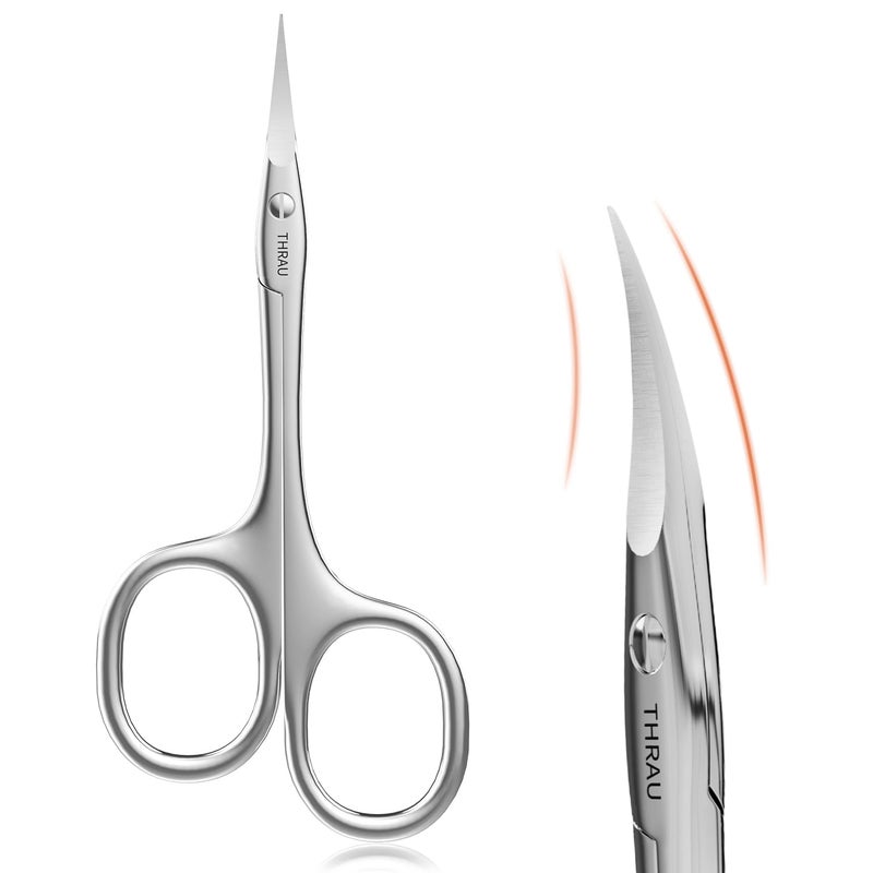 THRAU Right-Handed Cuticle Scissors â€“ Surgical Grade Stainless Steel with Sharp Curved Tip for Cuticles, Nails, Eyebrows, Eyelashes, Nose Hair & Beard â€“ Ideal for Manicure & Precise Grooming - Image 1