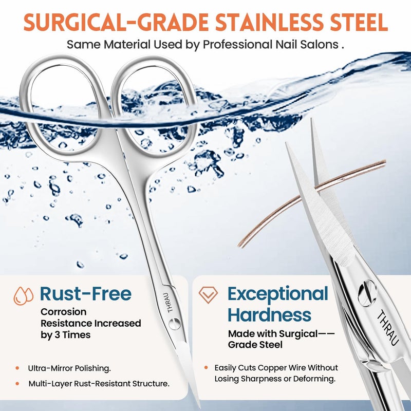 THRAU Right-Handed Cuticle Scissors â€“ Surgical Grade Stainless Steel with Sharp Curved Tip for Cuticles, Nails, Eyebrows, Eyelashes, Nose Hair & Beard â€“ Ideal for Manicure & Precise Grooming - Image 5