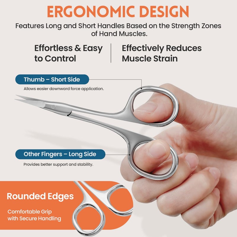 THRAU Right-Handed Cuticle Scissors â€“ Surgical Grade Stainless Steel with Sharp Curved Tip for Cuticles, Nails, Eyebrows, Eyelashes, Nose Hair & Beard â€“ Ideal for Manicure & Precise Grooming - Image 4