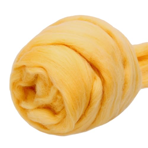 JUPEAN 3.53oz Wool Roving Yarn, Wool Felting Supplies, Pure Wool, Chunky Yarn, Spinning Wool Roving for Needle Felting Wet Felting DIY Hand Spinning (Yellow) - Image 1